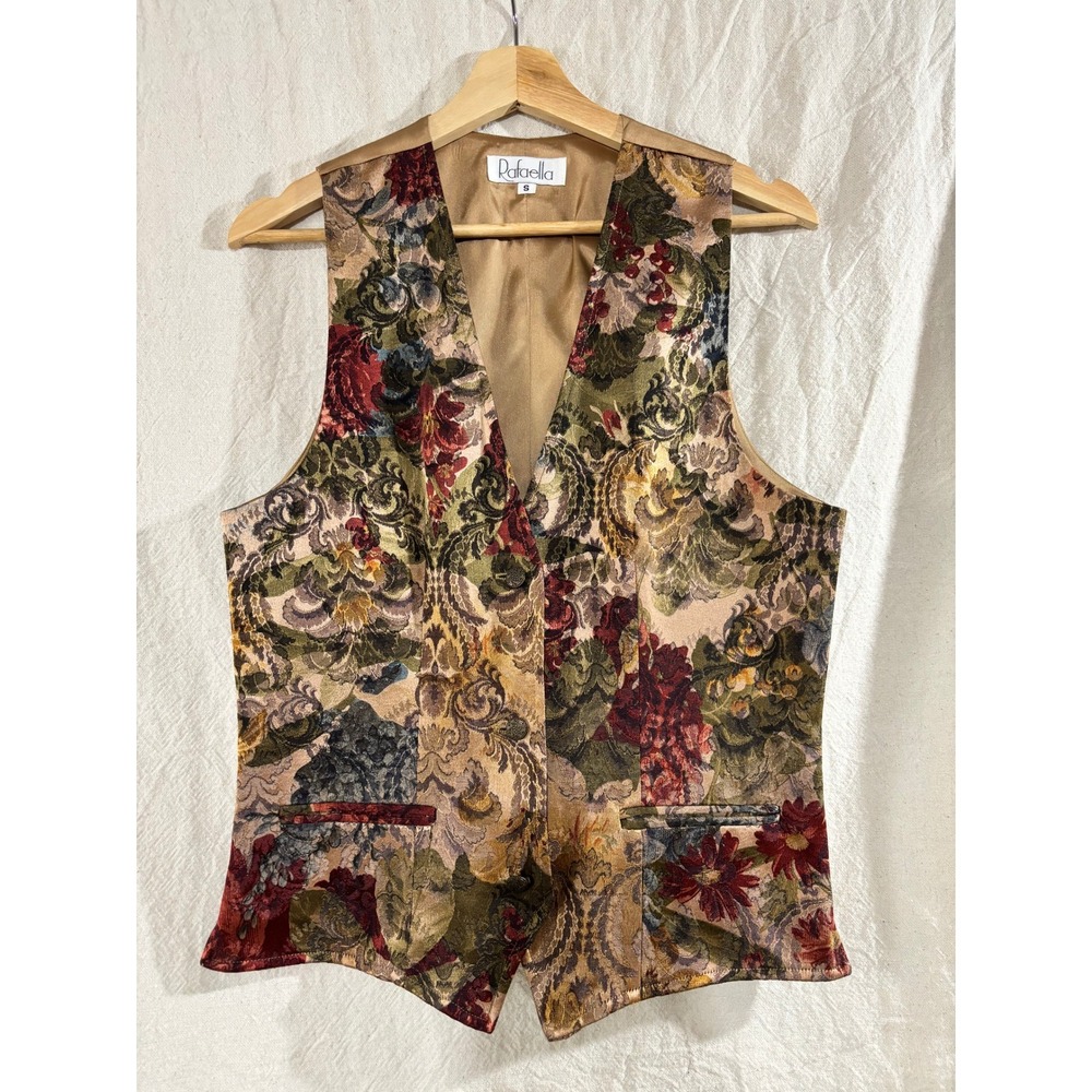 Rafaella Vintage 90s Tapestry Floral Vest Women Sm Made in USA Boho Dark Academ